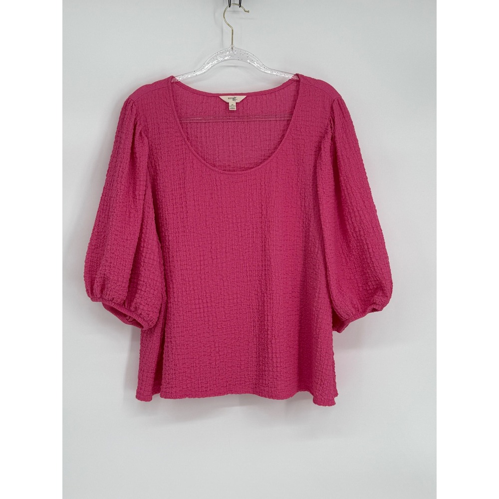 Terra & Sky Womens Sz 3X Pink Textured Knit Balloon Sleeve Scoop Neck Blouse